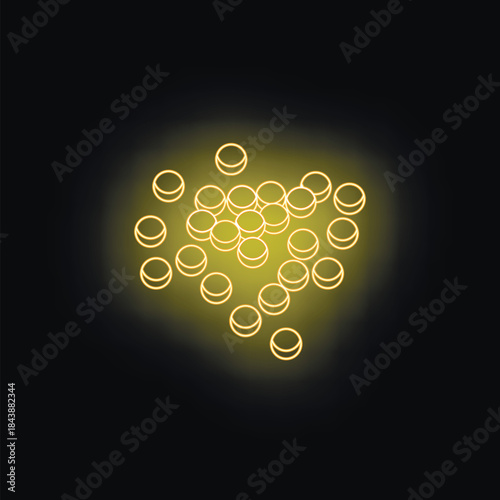 Neon yellow pills arranged in a triangular shape, emitting a soft glow against a dark background, creating a visually striking image