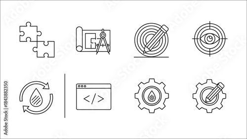 Collection of various technical and engineering icons in line style