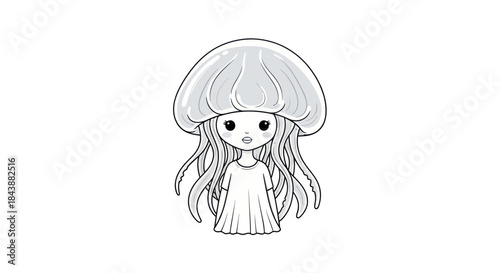 Cute cartoon jellyfish girl character