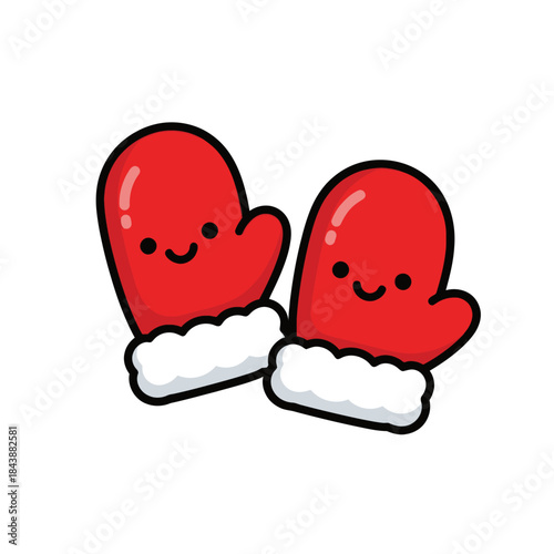 Cute cartoon red mittens with smiling faces