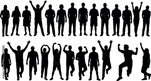 Collection of diverse people in various poses set against a white background