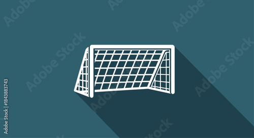 White silhouette icon of a soccer or football goal with a net, casting a long diagonal shadow on a dark teal blue background.