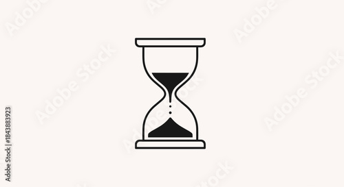 A simple black outline icon of an hourglass or sandglass with sand running through it, on a light cream-colored background.