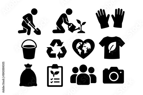 Environment and gardening icons set: simple silhouette style for eco-friendly designs