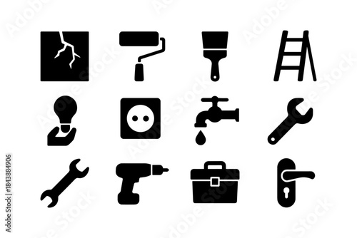 Silhouette icons for home repairs and tools