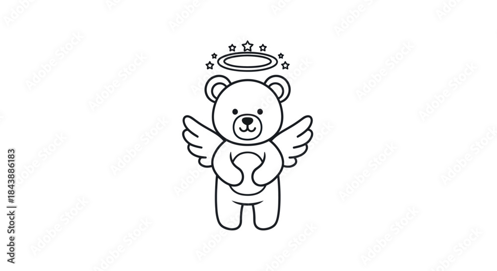 Fototapeta premium Cute teddy bear with wings and halo illustration