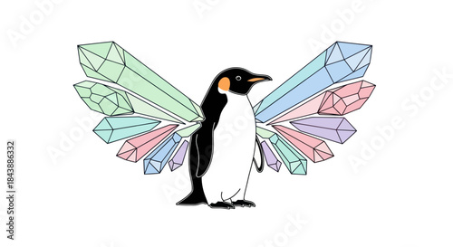 Penguin with colorful crystal wings