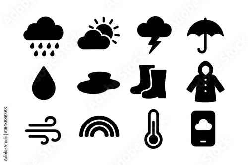 Weather icons set: minimal mono symbols for forecast and climate applications