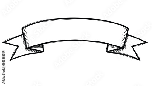 A black and white illustration of a ribbon banner on