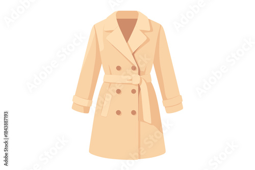 Elegant beige trench coat on white background perfect for fashion design