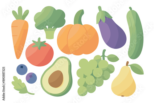 Vibrant flat design of fresh fruits and vegetables