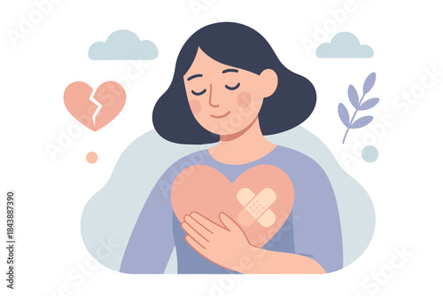 Healing heart concept with bandaged heart and calm atmosphere in pastel colors