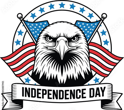 Independence Day Patriotic Bald Eagle Emblem with USA Flag – American Vector Illustration