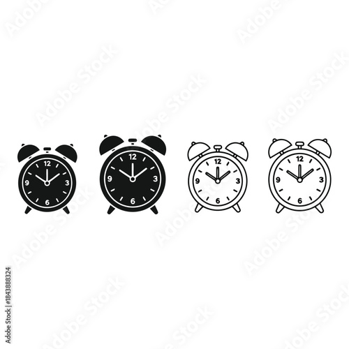 Set of four different style alarm clocks illustration