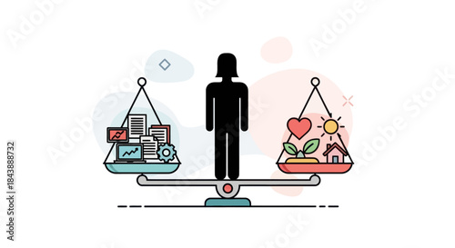 Balancing work and personal life on a scale.