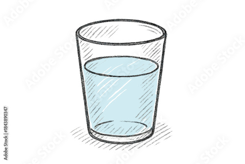 Hand drawn sketch of a glass of water with textured shading