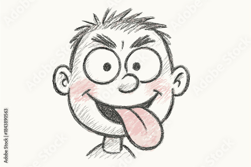 Playful cartoon face with tongue out in sketch style