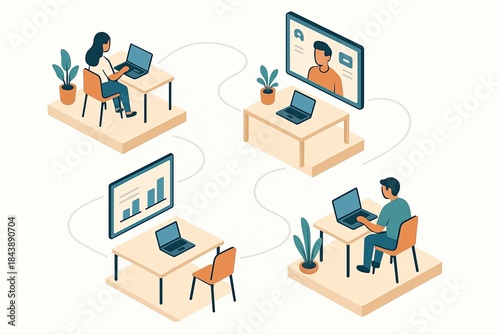 Remote Team Collaboration and Virtual Meetings Isometric Illustration