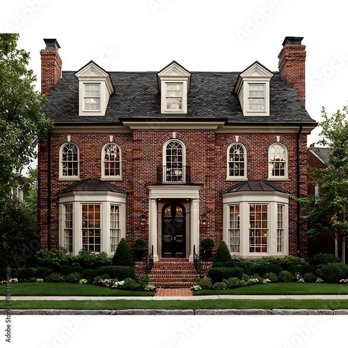 Luxury brick home with elegant entrance high resolution picture