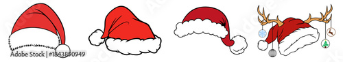Santa Hats Christmas Set – Red Holiday Hat Collection with Fur Trim and Reindeer Antlers