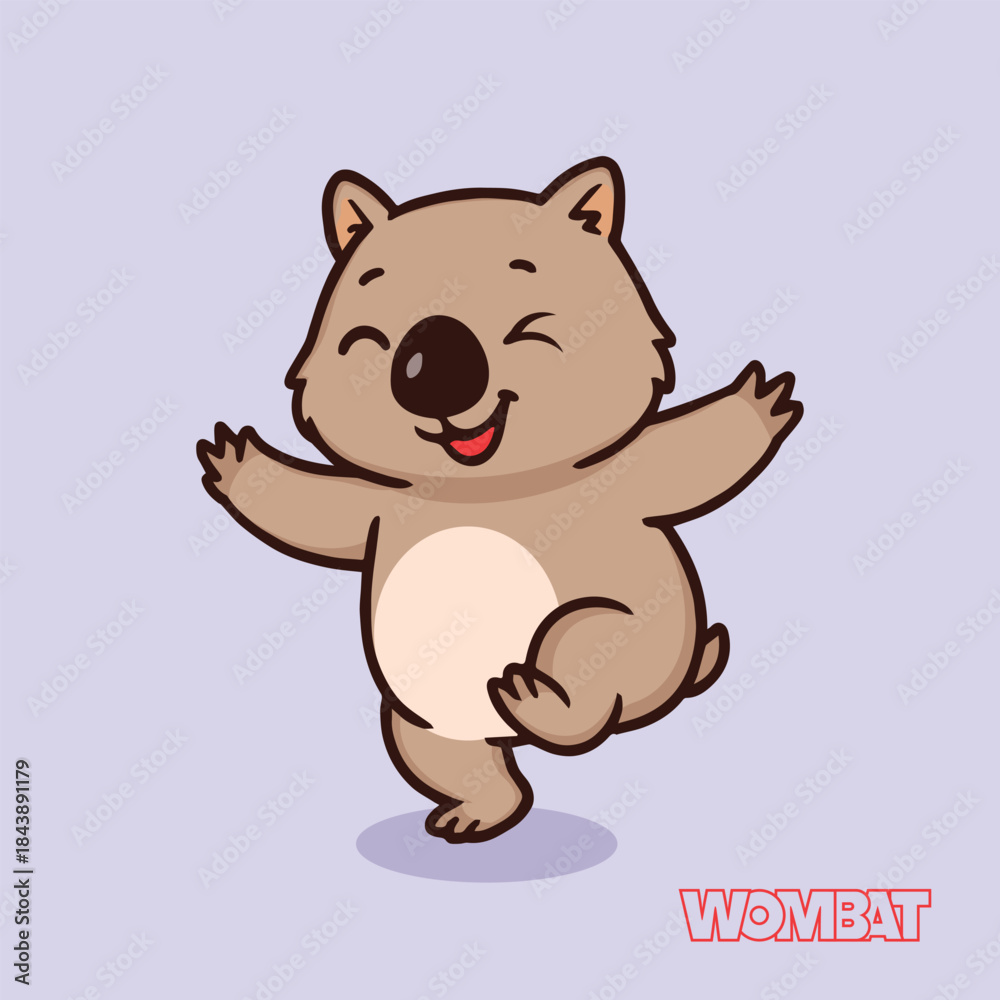 Fototapeta premium cute Wombat doing a little happy dance wombat, koala, meadow, fun, park, nature, grass, sign, summer, lovely, beautiful, domestic, design, symbol, illustration, isolated, animal, sitting, children,