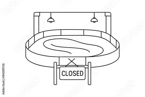 Outline ice skating rink with closed sign and simple indoor design