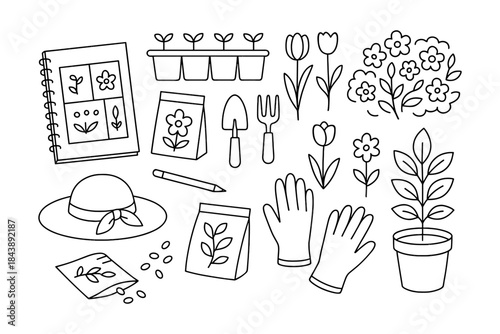 Gardening essentials outline set for beginners and enthusiasts