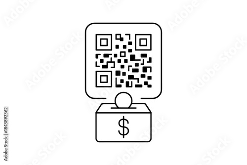 Qr code payment icon with money box outline for contactless transactions