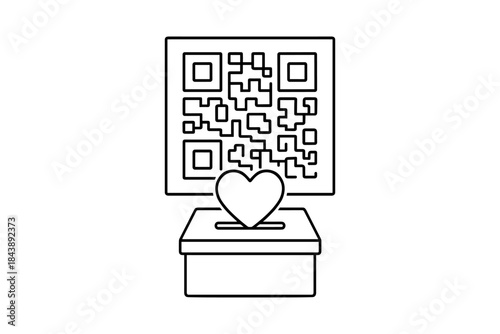 Qr code donation box with heart symbol in minimalist linear design