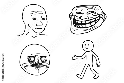 Popular internet meme faces collection in black and white