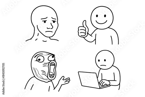 Expressive emoji characters: emotions, approval, and meme moments in minimalist design