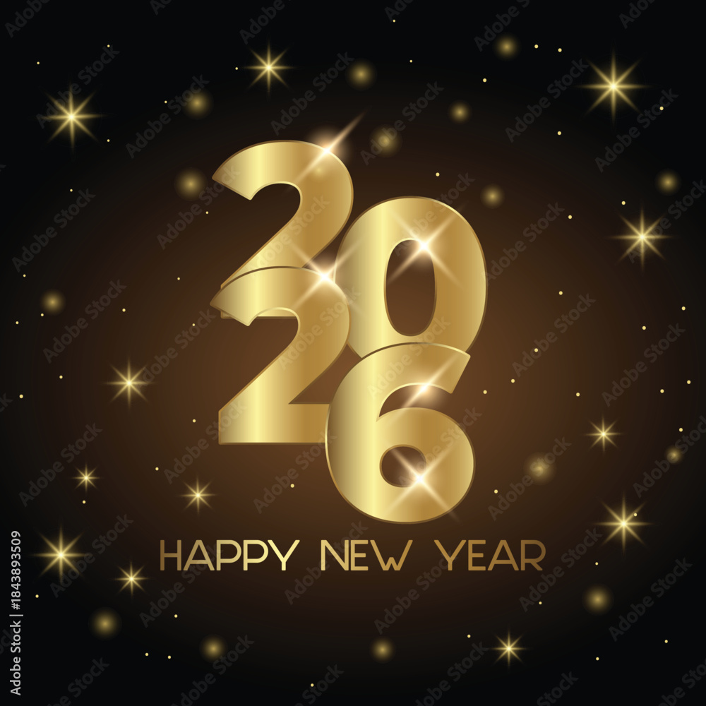 Fototapeta premium 2026 Happy New Year Golden Typography on Black Festive Background