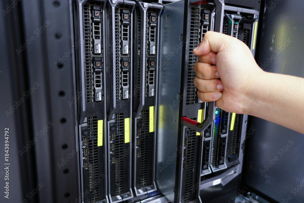 Naklejka premium Server Maintenance Hardware in Data Center