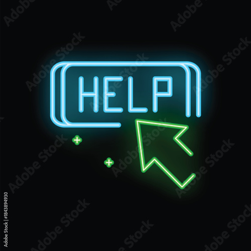 Neon help button is being clicked by a cursor in this image showing the concept of support