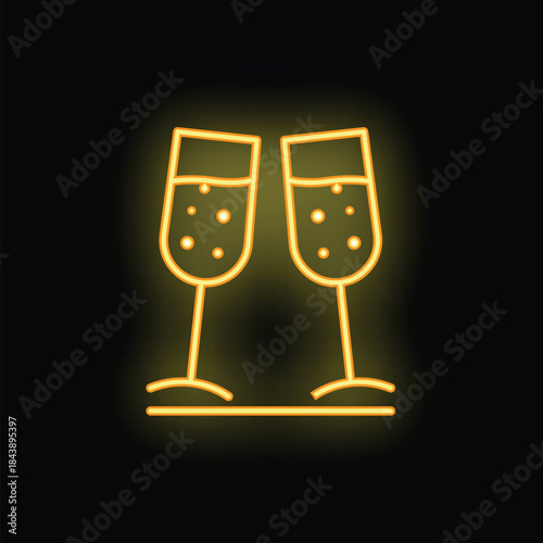 Neon sign of two champagne flutes toasting, creating a festive ambiance