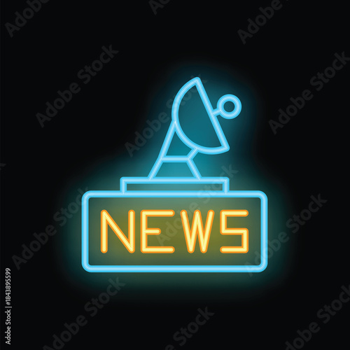 Neon sign of a satellite dish broadcasting the latest news update