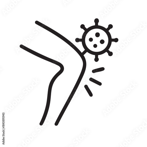 A simple line drawing depicts a human knee with a virus or germ symbol nearby suggesting infection