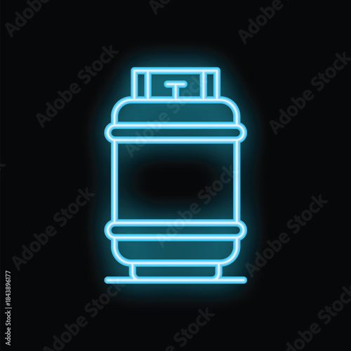 Bright blue neon gas cylinder glowing on a black background