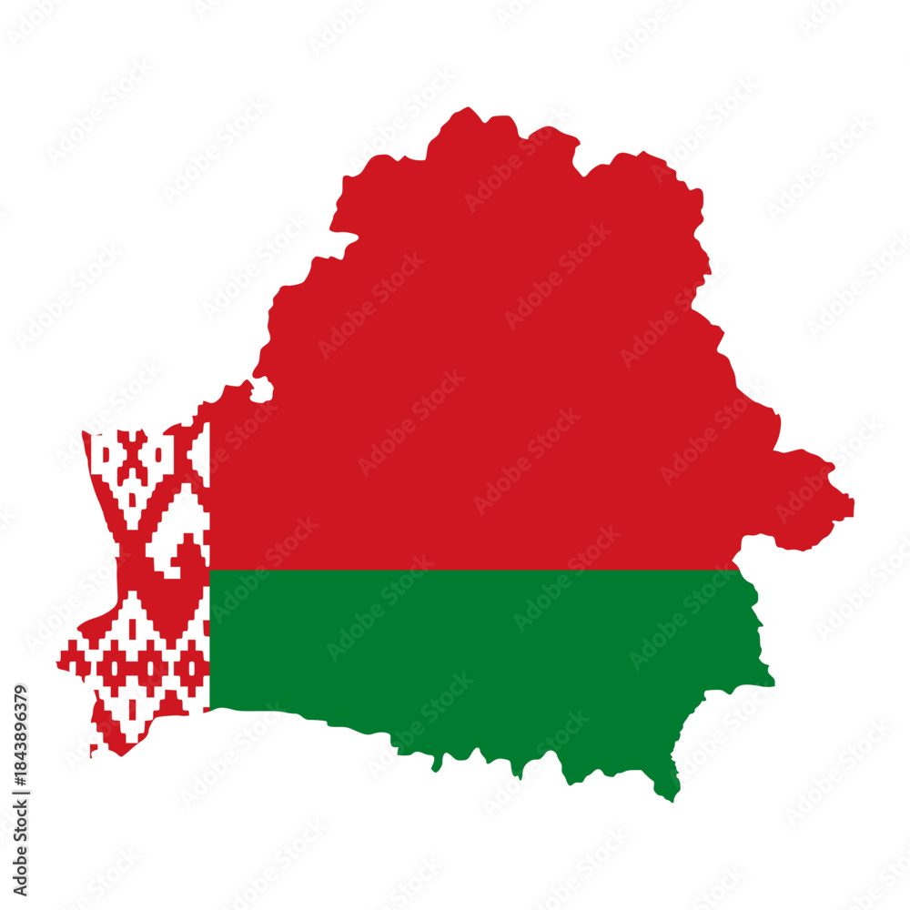Fototapeta premium Belarus Flag Map Vector. A stylized map of Belarus filled with the national flag colors. Ideal for patriotic designs, geography visuals, educational content, and political or cultural graphics