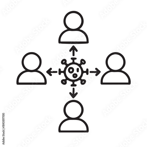 Illustration depicting the spread of a virus from a central source to multiple individuals around it