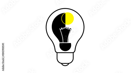 Light bulb with crescent moon and filament on white background idea concept