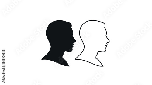 Silhouette and Outline of Male Profile Heads Facing Each Other vector illustration