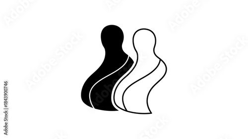Two Abstract Humanoid Figures Side by Side Solid Black and Outline Keywords: abstract, human, figure, silhouette, shape