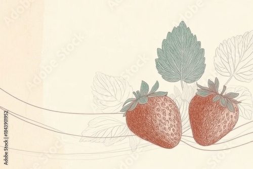 Minimalist illustration of fresh strawberries with leaves for natural design