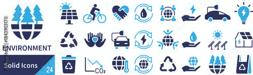 trees, globe, solar panel, cyclist, handshake, water drop, recycling, people, electric car, light bulb, hands, co2, temperature, sun, house, trash can, graph, environment, nature, sustainability, eco-