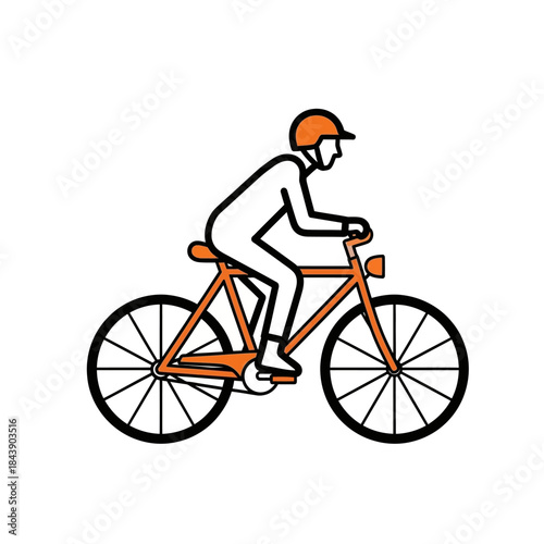 Stylized cyclist icon riding bicycle with helmet for active lifestyle illustration