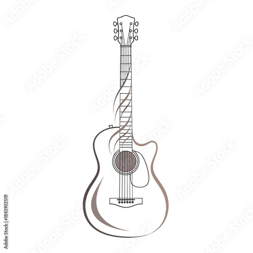 Elegant acoustic guitar minimalist line art illustration showcasing musical instrument
