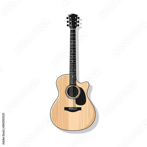 Acoustic guitar illustration showcasing musical instrument design and craftsmanship standing upright