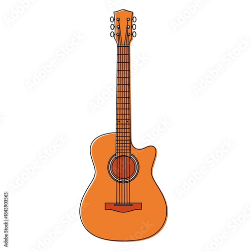 Acoustic guitar illustration with warm earthy tones and clean graphic styling creating a unique
