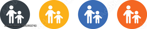 family, icon, people, parent, child, adult, kid, group, silhouette, circle, dark gray, yellow, blue, orange, set, collection, representation, symbol, simple, graphic, design, illustration, human, rela